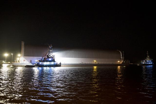NASA image: NASA’s Pegasus Barge Stops at MAF with Artemis I Rocket Hardware